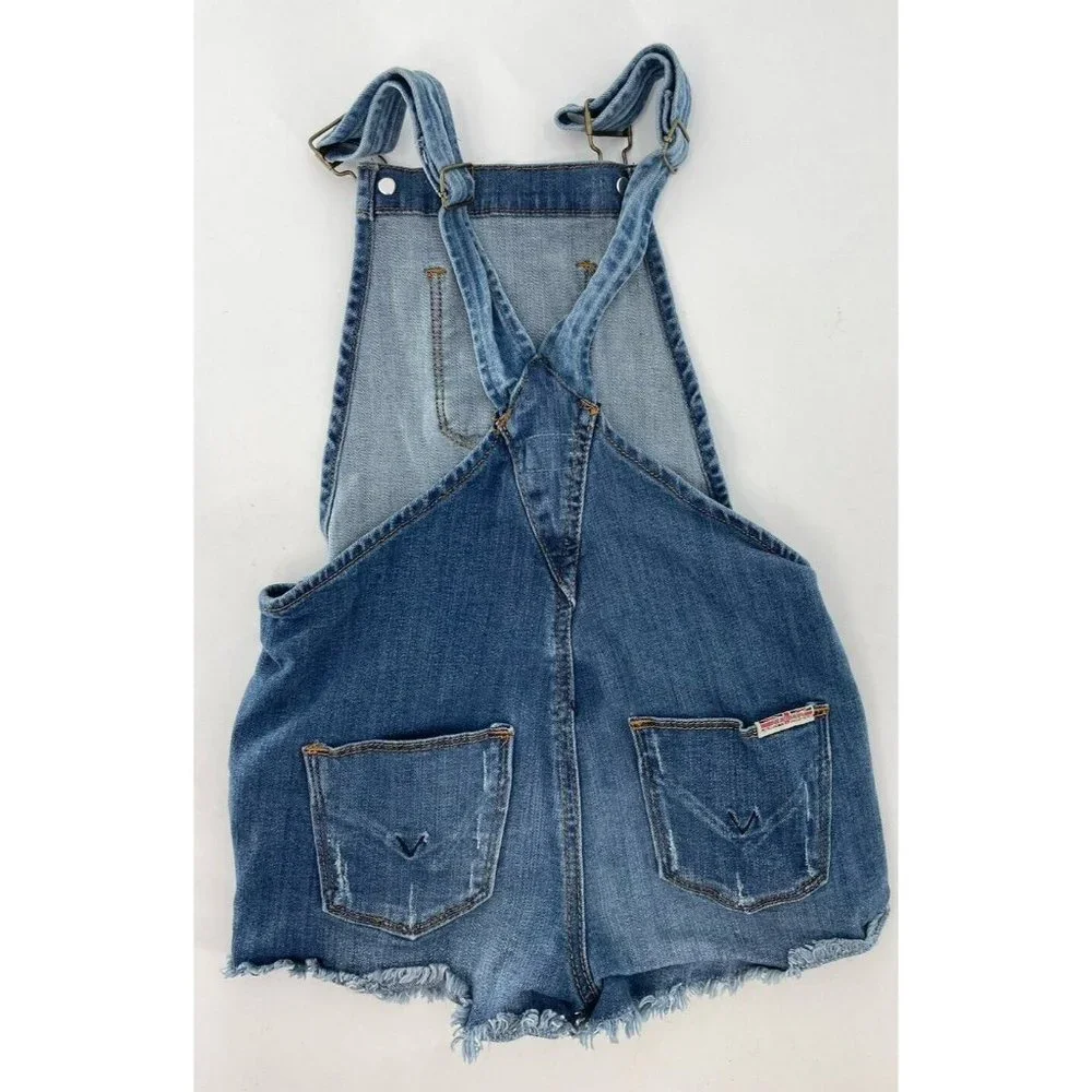 Hudson Girls Overall Shorts Dark Wash Soft Stretchy Denim‎ with Pockets Size 5